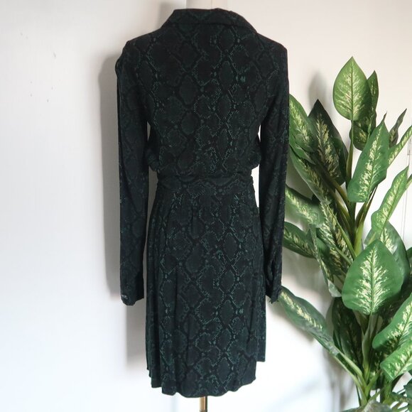 ZARA Green Black Snake Print Wrap Mini Dress Long Sleeve Belted Collared XS - Picture 10 of 12